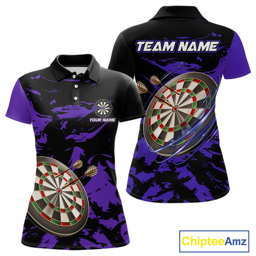Personalized Black And Purple Splash Dart Polo & Quarter Zip Custom Dart Shirt For Women Dart Jersey TDM4169
