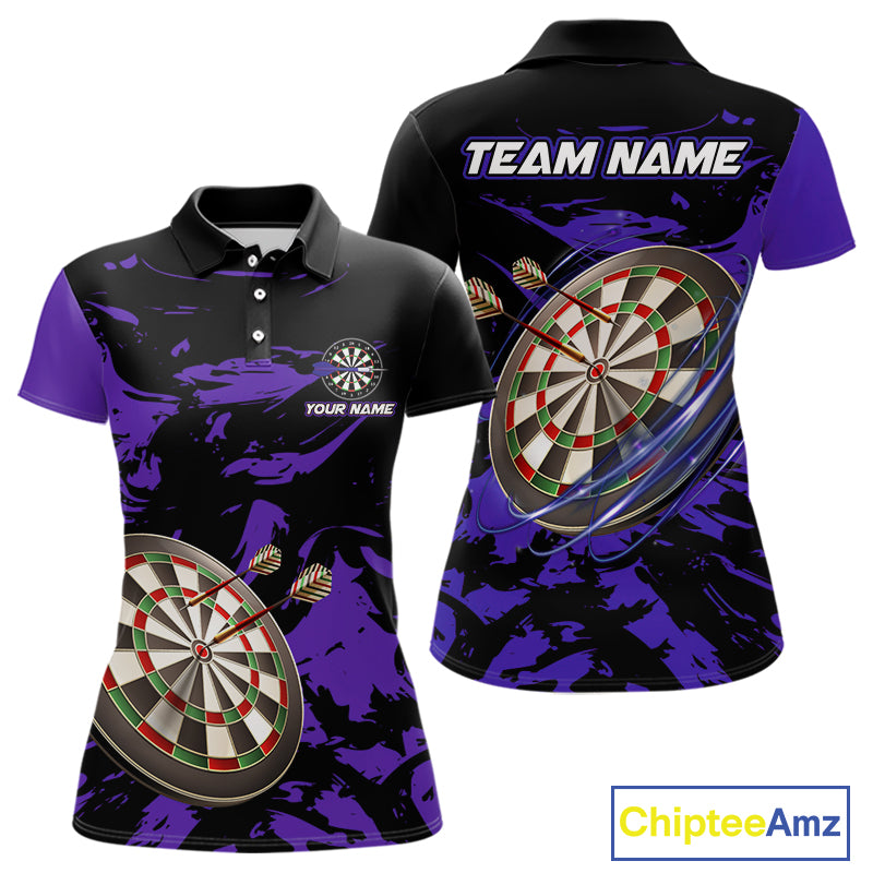 Personalized Black And Purple Splash Dart Polo & Quarter Zip Custom Dart Shirt For Women Dart Jersey TDM4169