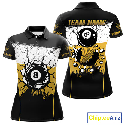 Personalized Yellow Funny Break 8 Ball Grunge Billiard Shirt For Women Custom Pool Team Jersey TDM4338