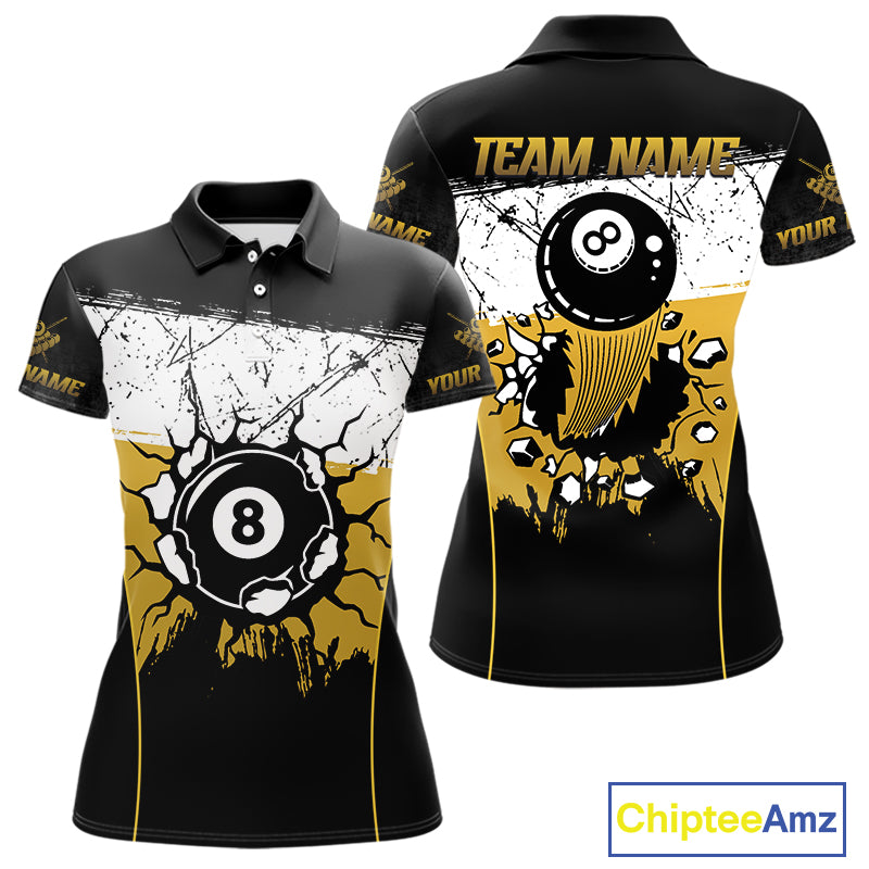 Personalized Yellow Funny Break 8 Ball Grunge Billiard Shirt For Women Custom Pool Team Jersey TDM4338