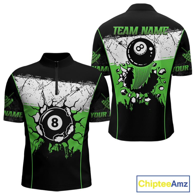 Personalized Green Funny Break 8 Ball Grunge Billiard Shirt For Men Custom Pool Team Jersey TDM4339