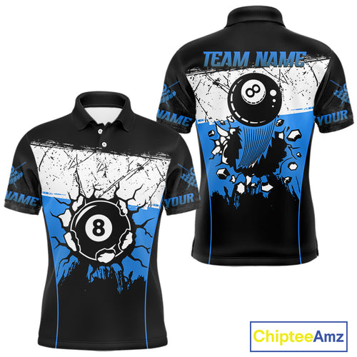 Personalized Blue Funny Break 8 Ball Grunge Billiard Shirt For Men Custom Pool Team Jersey TDM4340