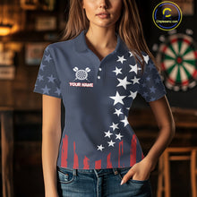 Load image into Gallery viewer, Personalized American Flag Navy Blue Darts Shirt For Women Custom Patriotic Darts Team Jerseys TDM4343