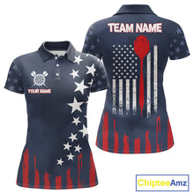 Load image into Gallery viewer, Personalized American Flag Navy Blue Darts Shirt For Women Custom Patriotic Darts Team Jerseys TDM4343