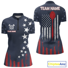 Load image into Gallery viewer, Personalized American Flag Navy Blue Darts Shirt For Women Custom Patriotic Darts Team Jerseys TDM4343