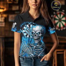 Load image into Gallery viewer, Blue Flaming Lightning Skeleton Darts Shirt For Women Custom Darts Jersey Team Polo &amp; Quarter Zip TDM4344