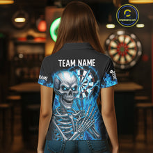 Load image into Gallery viewer, Blue Flaming Lightning Skeleton Darts Shirt For Women Custom Darts Jersey Team Polo &amp; Quarter Zip TDM4344