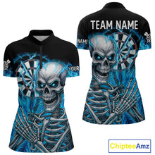 Load image into Gallery viewer, Blue Flaming Lightning Skeleton Darts Shirt For Women Custom Darts Jersey Team Polo &amp; Quarter Zip TDM4344