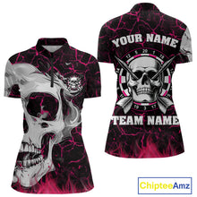 Load image into Gallery viewer, Personalized Pink 3D Fire Crack Skull Dart Shirts Custom Scary Dart Shirts For Women Dart Jersey TDM4762