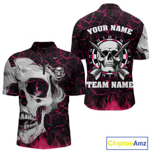 Load image into Gallery viewer, Personalized Pink 3D Fire Crack Skull Dart Shirts Custom Scary Dart Shirts For Men Dart Jersey TDM4762