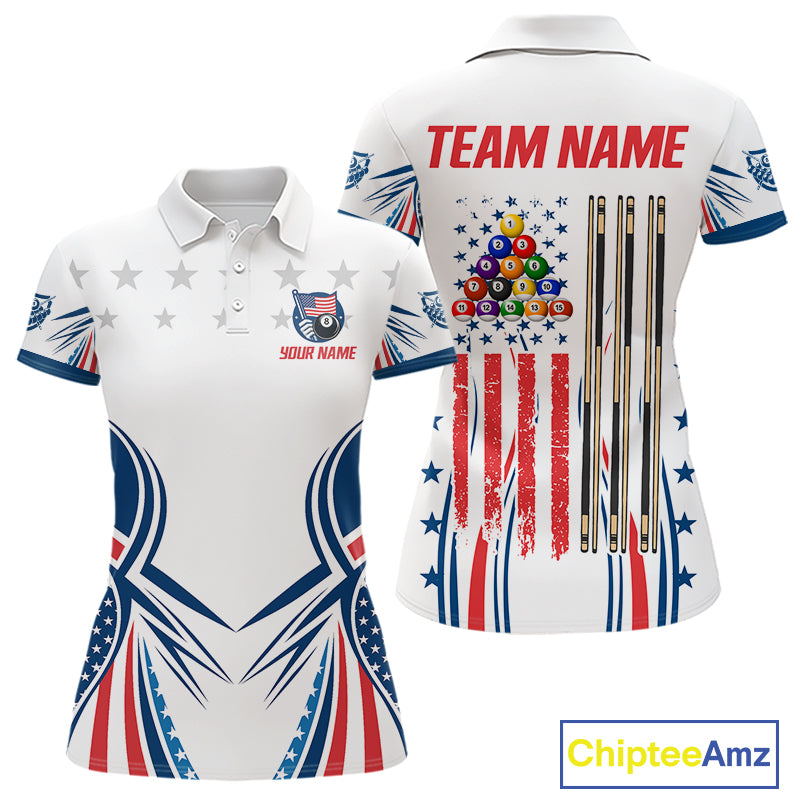 Patriotic American Flag 8 Ball Billiard Shirt For Women Custom Pool Team Jerseys Polo & Quarter Zip TDM4769