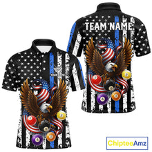 Load image into Gallery viewer, Billiard Eagle American Flag Stripes Pool Jersey For Men Custom Patriotic Billiard Team Shirt|Blue TDM4982