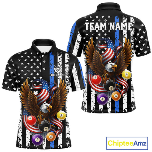 Billiard Eagle American Flag Stripes Pool Jersey For Men Custom Patriotic Billiard Team Shirt|Blue TDM4982