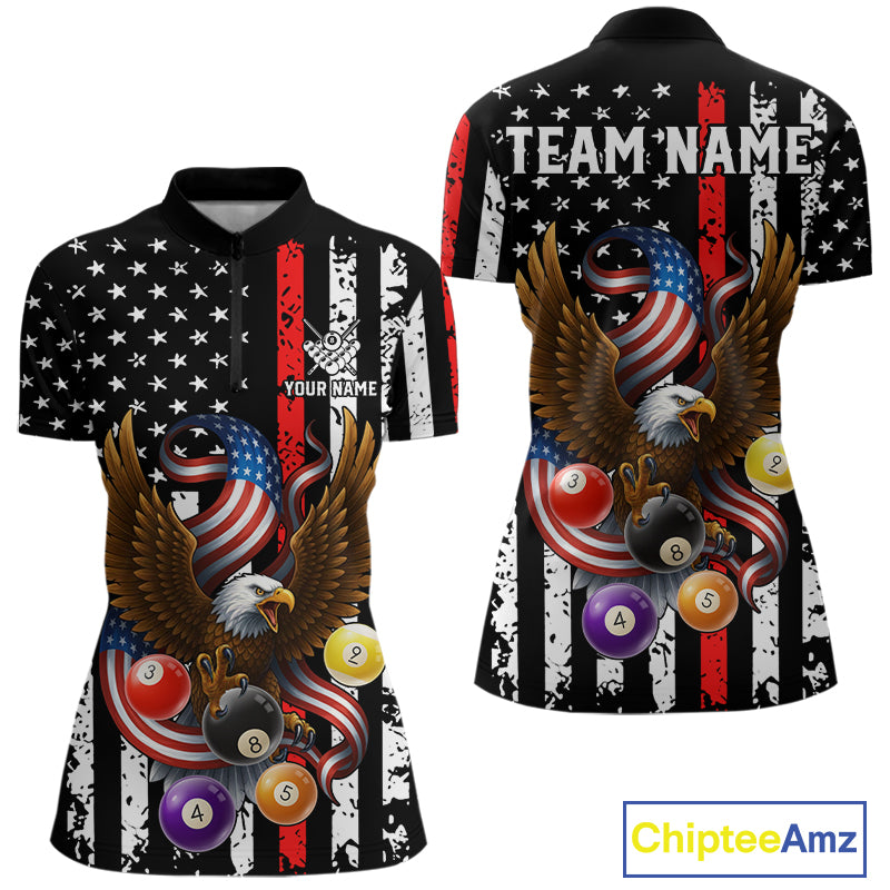 Billiard Eagle American Flag Stripes Pool Jersey For Women Custom Patriotic Billiard Team Shirt|Red TDM4983