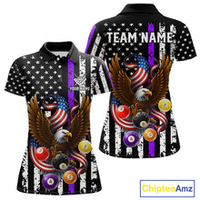 Load image into Gallery viewer, Billiard Eagle American Flag Stripes Pool Jersey For Women Custom Patriotic Billiard Shirt|Purple TDM4984