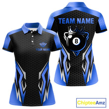 Load image into Gallery viewer, Black And Blue 8 Ball Pool Crown Billiard Shirt For Women Custom Billiard Jersey Team Polo &amp; 1/4 Zip TDM4990