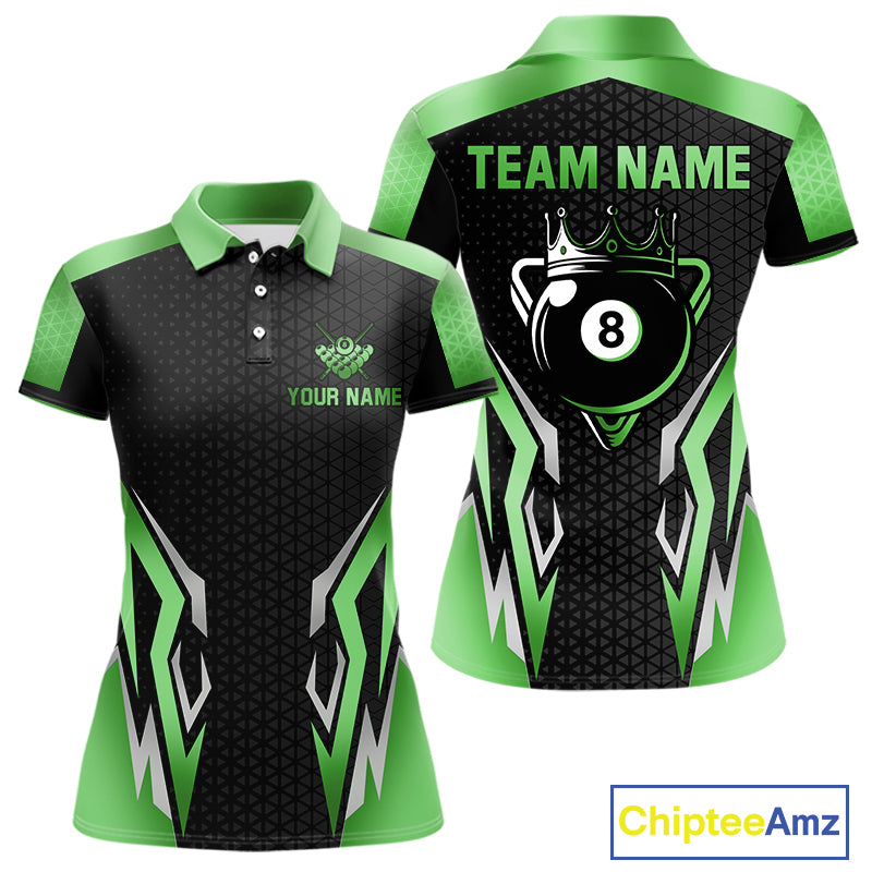 Black And Green 8 Ball Pool Crown Billiard Shirt For Women Custom Billiard Jersey Polo & 1/4 Zip TDM4991