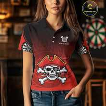 Load image into Gallery viewer, Red Black Funny Pirate Flame Skull Darts Shirt For Women Custom Dart Jerseys Team Polo &amp; 1/4 Zip TDM5177