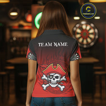 Load image into Gallery viewer, Red Black Funny Pirate Flame Skull Darts Shirt For Women Custom Dart Jerseys Team Polo &amp; 1/4 Zip TDM5177