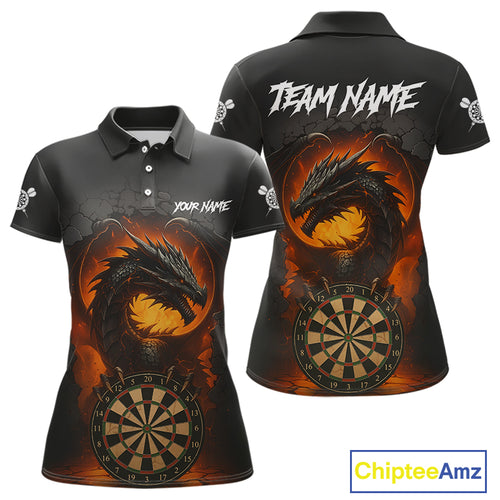 Personalized Black Grey Dragon Darts Shirt For Women Custom Fire Dart Jersey Team Polo & 1/4 Zip TDM5179