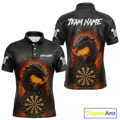 Personalized Black Grey Dragon Darts Shirt For Men Custom Fire Dart Jersey Team Polo & 1/4 Zip TDM5179