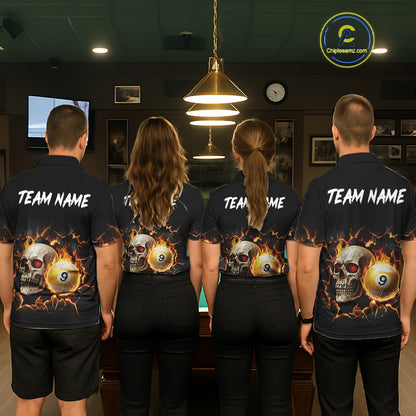Personalized Skull 8 Ball & 9 Ball Fire Billiard Shirt For Women Custom Billiard Pool Team Jersey TDM5425