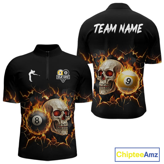 Personalized Skull 8 Ball & 9 Ball Fire Billiard Shirt For Men Custom Billiard Pool Team Jersey TDM5425