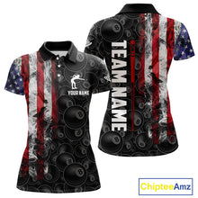 Load image into Gallery viewer, Personalized Smoke American Flag 8 Ball Billiard Shirts For Women Custom Patriotic Pool Team Jerseys TDM5430