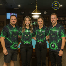Load image into Gallery viewer, Green 8 Ball Thunder Lightning Cat Billiard Shirt For Women Custom Pool Team Jersey Polo &amp; 1/4 Zip TDM5696