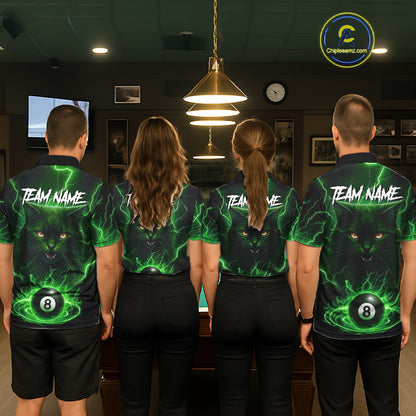 Green 8 Ball Thunder Lightning Cat Billiard Shirt For Men Custom Pool Team Jersey Polo & 1/4 Zip TDM5696