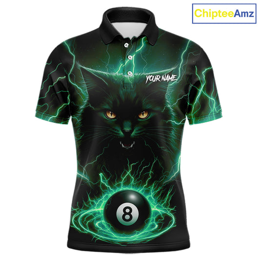 Turquoise 8 Ball Lightning Cat Billiard Shirt For Men Custom Pool Team Jersey Polo & 1/4 Zip TDM5697