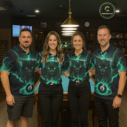 Turquoise 8 Ball Lightning Cat Billiard Shirt For Women Custom Pool Team Jersey Polo & 1/4 Zip TDM5697
