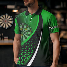 Load image into Gallery viewer, Black Green Lights Dart Polo, 1/4 Zip Custom Dart Shirt For Men Dart Jersey TDM3546