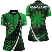 Load image into Gallery viewer, Black Green Lights Dart Polo, 1/4 Zip Custom Dart Shirt For Women Dart Jersey TDM3546