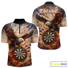 Load image into Gallery viewer, Personalized Grunge Fire Eagle Darts Shirt For Men, Patriotic Darts Jersey Team Polo &amp; 1/4 Zip TDM5911