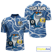 Load image into Gallery viewer, Blue Funny Shark 8 Ball &amp; 9 Ball Billiard Shirt For Men Custom Pool Team Jersey Polo &amp; 1/4 Zip TDM6056