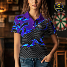 Load image into Gallery viewer, Custom Black Purple Tribal Flame Darts Polo Shirt For Women, Personalized Darts Team Jerseys TDM1429