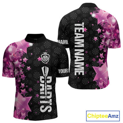 Pink And Black Custom Star Dart Shirts For Men, Glowing Dart Jerseys Funny Darts Team Shirts TDM3884