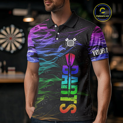 Custom Rainbow Smoke Darts Shirt For Men, Darts Team Jersey Pocket Option TDM3886