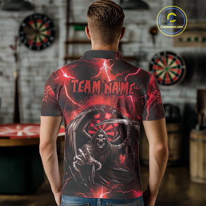 Red Grim Reaper Darts Shirt With Pocket Option For Men Custom Darts Jersey TDM3967