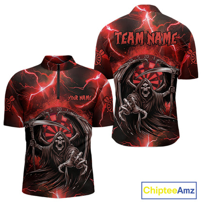 Red Grim Reaper Darts Shirt With Pocket Option For Men Custom Darts Jersey TDM3967