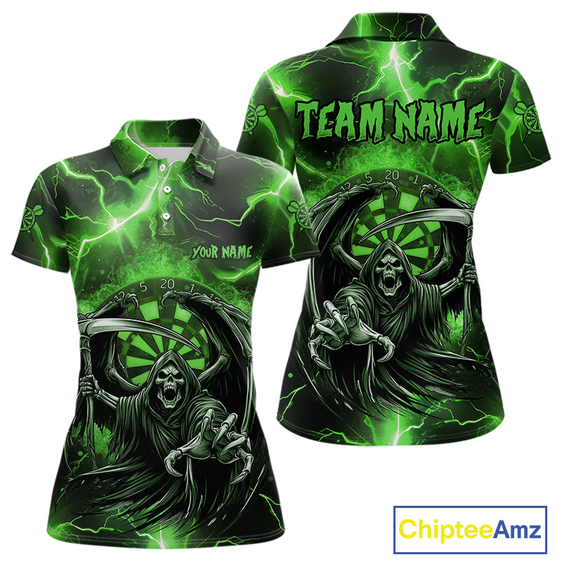 Green Grim Reaper Darts Shirt With Pocket Option For Women Custom Darts Jersey TDM3968