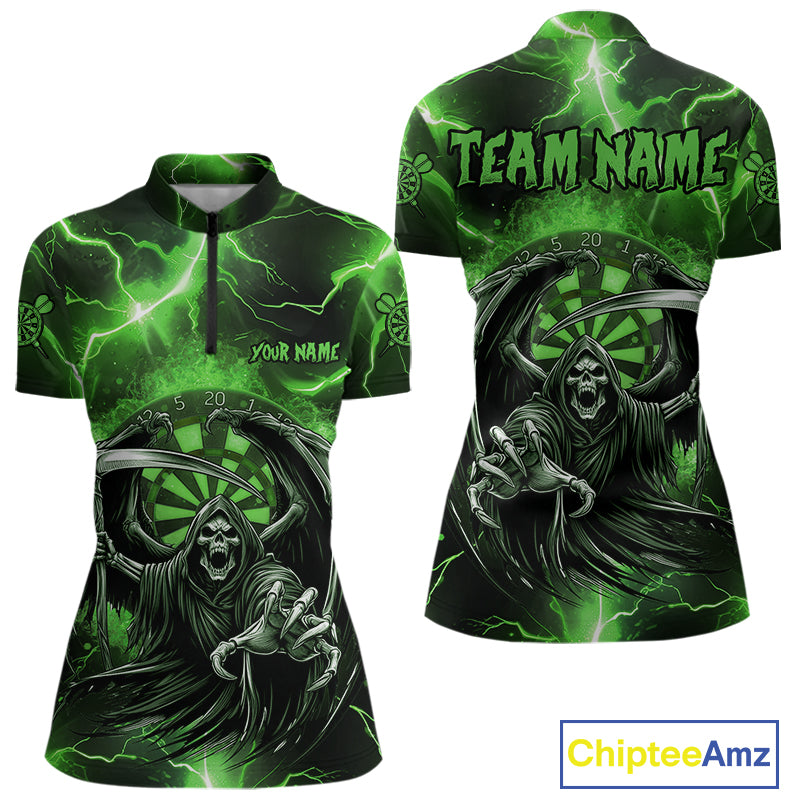 Green Grim Reaper Darts Shirt With Pocket Option For Women Custom Darts Jersey TDM3968
