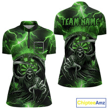 Load image into Gallery viewer, Green Grim Reaper Darts Shirt With Pocket Option For Women Custom Darts Jersey TDM3968
