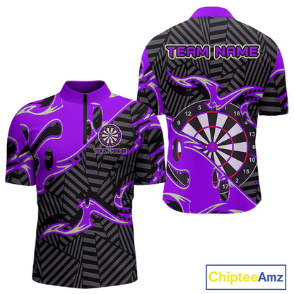 Custom Black And Purple Tribal Flame Dart Shirts For Men, Darts Team Jerseys Polo & Quarter Zip TDM3971
