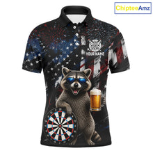 Load image into Gallery viewer, Funny Raccoon Grunge American Flag Darts Shirt For Men Custom Darts Jersey Team Polo &amp; 1/4 Zip TDM6483