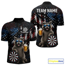 Load image into Gallery viewer, Funny Raccoon Grunge American Flag Darts Shirt For Men Custom Darts Jersey Team Polo &amp; 1/4 Zip TDM6483
