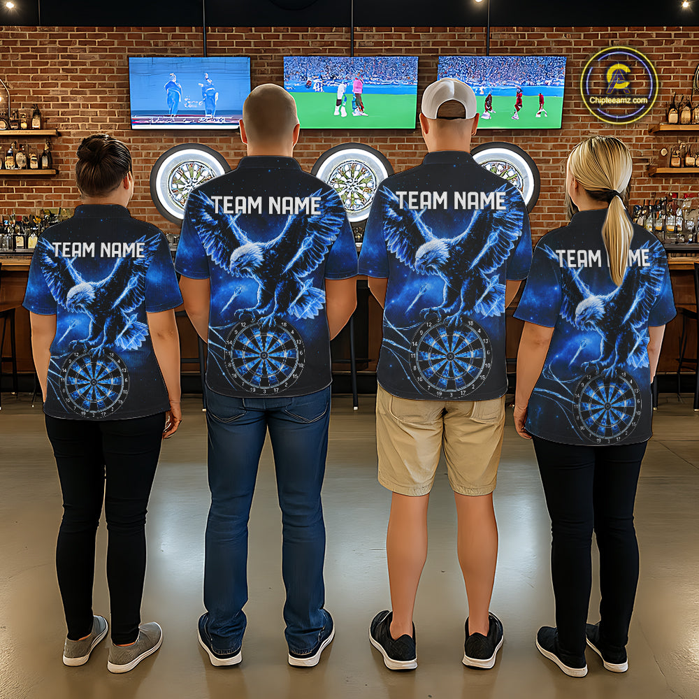 Personalized Blue Dartboard Galaxy Eagle Darts Shirt For Men, Darts Team Jersey Polo & 1/4 Zip TDM6484