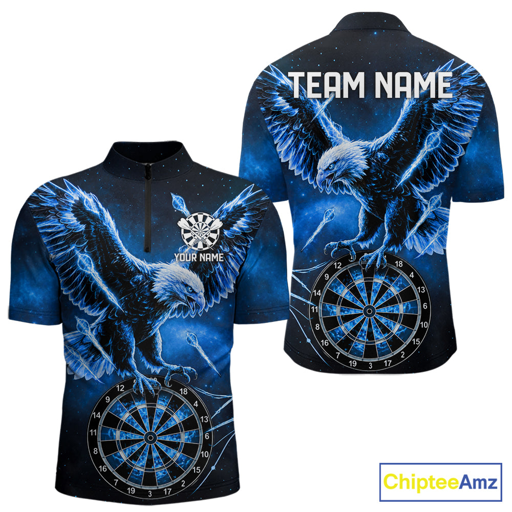 Personalized Blue Dartboard Galaxy Eagle Darts Shirt For Men, Darts Team Jersey Polo & 1/4 Zip TDM6484