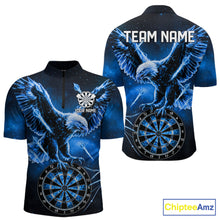 Load image into Gallery viewer, Personalized Blue Dartboard Galaxy Eagle Darts Shirt For Men, Darts Team Jersey Polo &amp; 1/4 Zip TDM6484